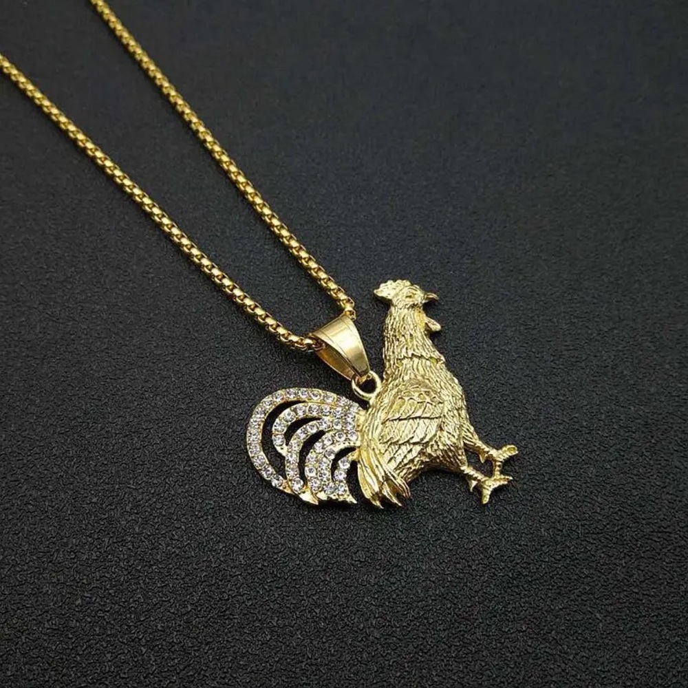 Gold plated Rooster Pendant Necklace unisex